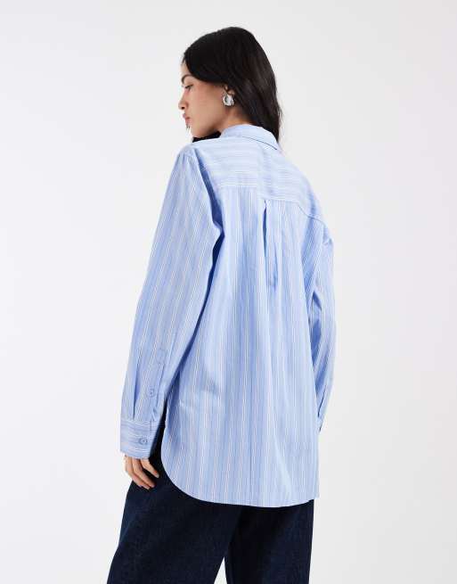 Vero Moda - Oversized Oxford overhemd van katoen met hortensiablauwe strepenprint, 4 van 4
