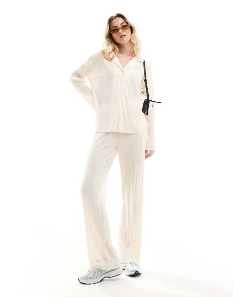 Vero Moda oversized plisse shirt co-ord in warm ecru - view 1