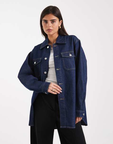 Vero Moda oversized pocket detail denim shirt in dark rinse wash - view 1
