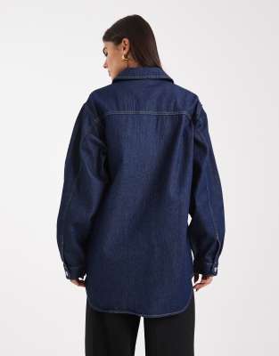 Vero Moda Oversized Pocket Detail Denim Shirt In Blue