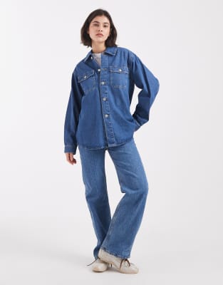 Vero Moda Oversized Pocket Detailing Denim Shirt In Blue