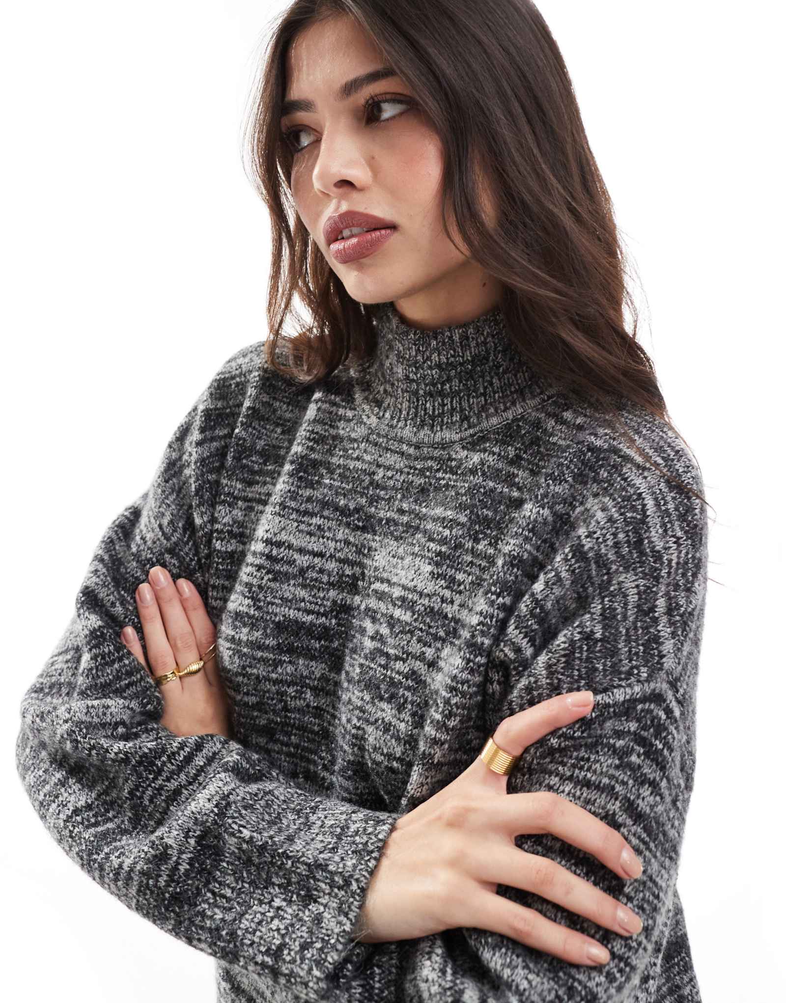 Однотонный меланжевый свитер Vero Moda oversize с высоким воротом - часть комплекта