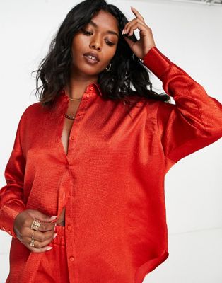 Vero Moda oversized satin shirt co-ord in red