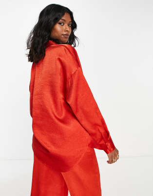 Vero Moda Oversized Satin Shirt In Red