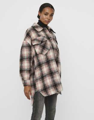 Vero Moda oversized shacket in pink check - ASOS Price Checker