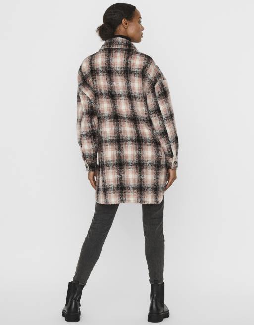 Vero Moda oversized shacket in pink check, 2 of 4