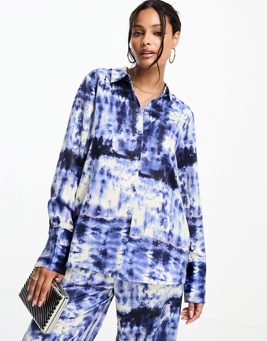 Vero Moda oversized shirt co-ord in abstract print-Blue