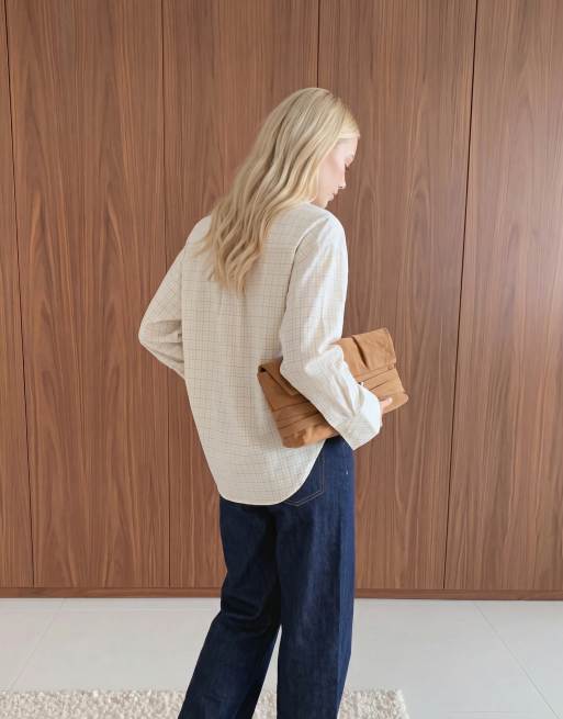 Vero Moda oversized shirt in cream and chocolate mini check print, 3 of 3