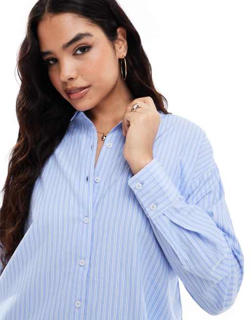 Vero Moda oversized shirt in light blue and white stripe, 3 of 4