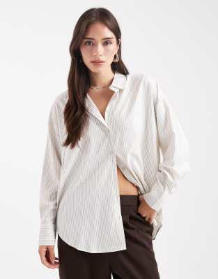 Vero Moda Vero Moda oversized shirt in neutral and white stripe