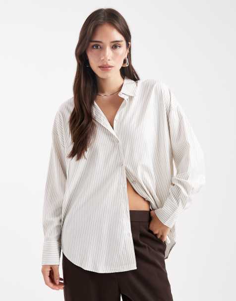 Vero Moda oversized shirt in neutral and white stripe - view 1