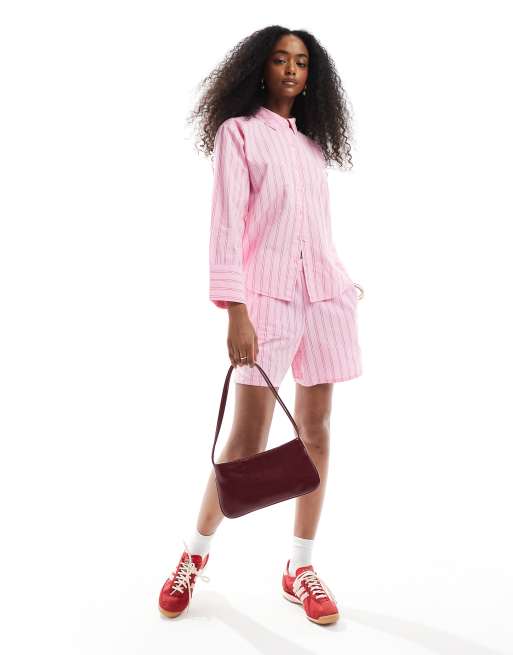 Vero Moda oversized shirt in pink stripes - part of a set
