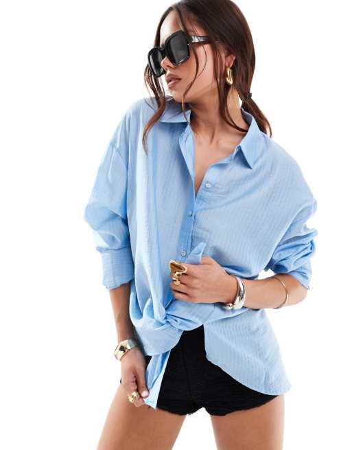 Vero Moda oversized shirt with double button open back detail in light ...