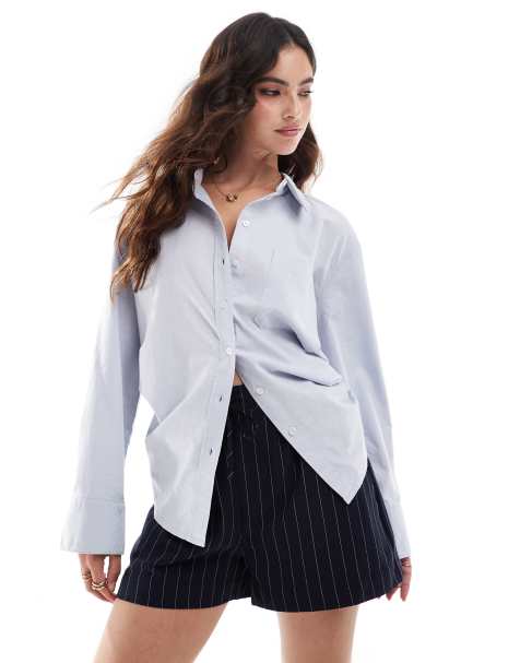 Vero Moda oversized shirt with wide cuff sleeves in light blue - view 1