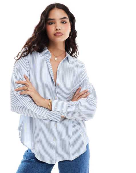 Vero Moda - Oversized skjorte med blå/hvide striber - view 1