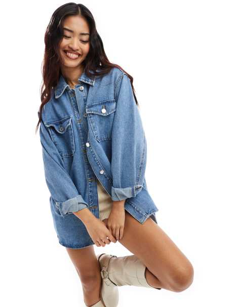 Vero Moda - Oversized skjortejakke i mellemblå denim - view 1