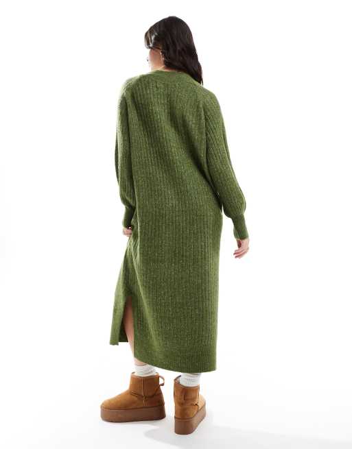 Vero Moda oversized soft ribbed sweater dress in khaki melange | ASOS