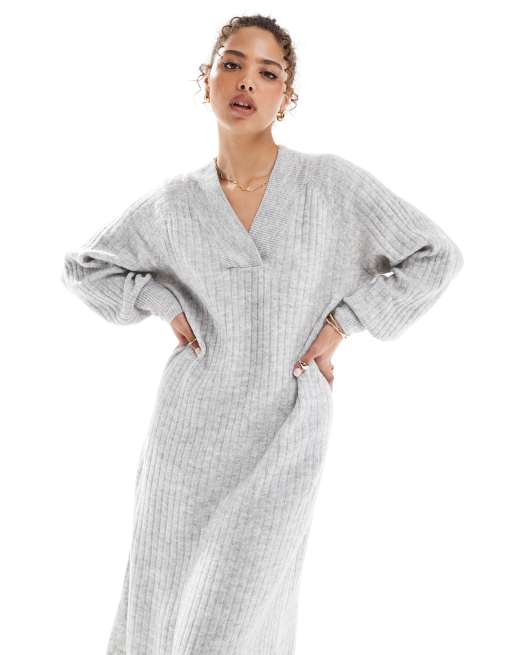 Vero Moda oversized soft ribbed sweater dress in light gray melange