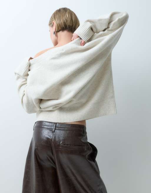 Vero Moda oversized strikket trøje med v-hals i creme, 5 af 5