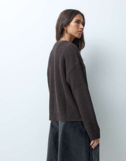 Vero Moda oversized striktrøje i chokoladebrun, 4 af 4