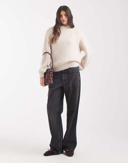 Vero Moda oversized striktrøje med høj hals og blød struktur i oatmeal, 2 af 4