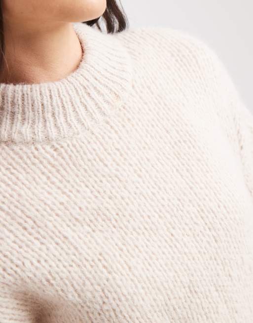 Vero Moda oversized striktrøje med høj hals og blød struktur i oatmeal, 3 af 4
