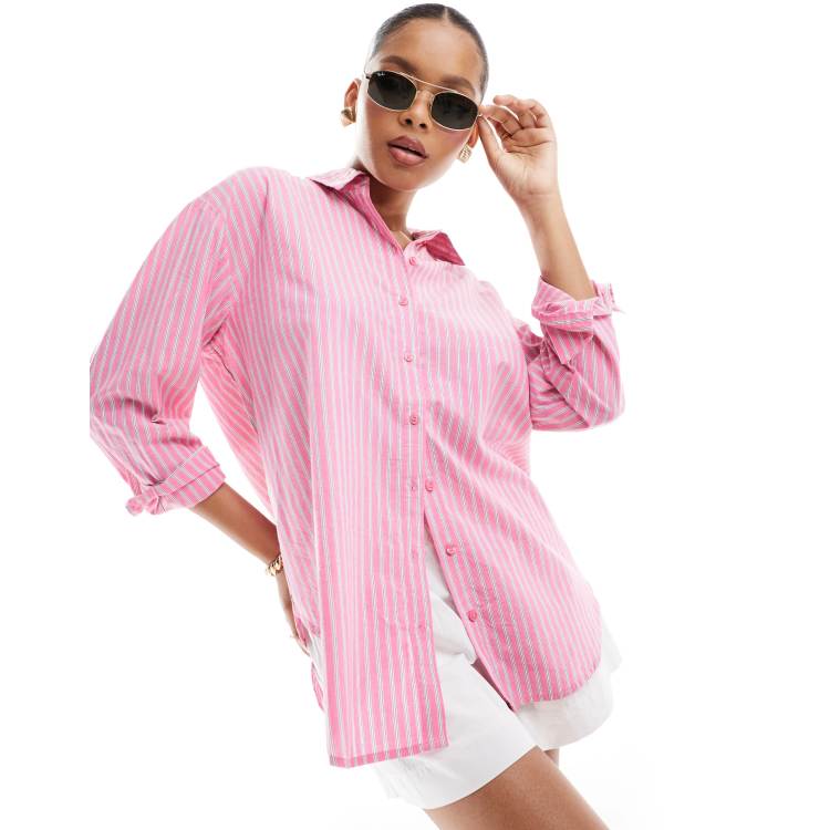 Vero Moda oversized stripe shirt in pink stripe | ASOS