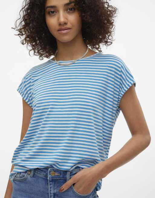 Vero Moda oversized stripe t-shirt in blue stripe, 3 of 4