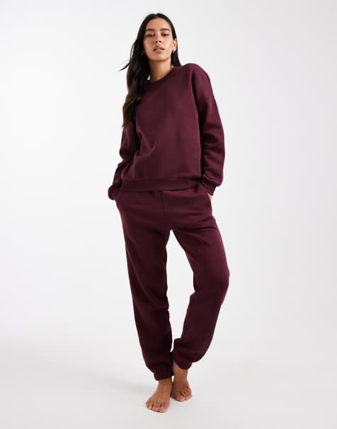 Vero Moda oversized sweatshirt and trackies set in burgundy - view 1