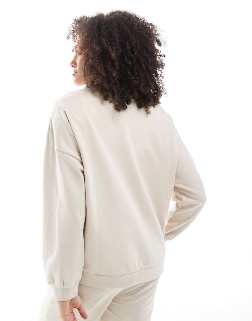 Vero Moda - Oversized sweatshirt met lange pasvorm in lichtbeige, deel van co-ord set, 3 van 4