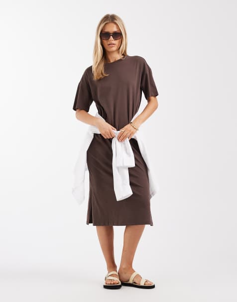 Vero Moda oversized t-shirt dress in chocolate - view 1