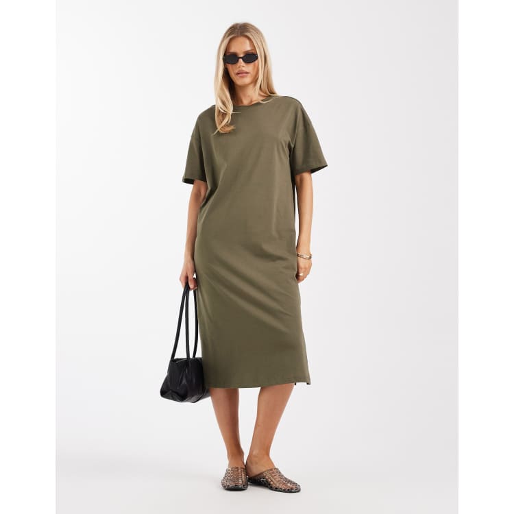 american eagle green maxi dress Plus Size Korean Colourblock Green Black Short Sleeve T Shirt Dress –  Pluspreorder main image 0