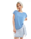 [Vero Moda] Vero Moda oversized t-shirt in light blue and white stripe XXS Airy Blue Stripes