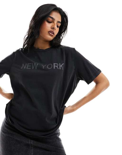 Vero Moda - Oversized T-shirt med 'New York'-print i vasket sort