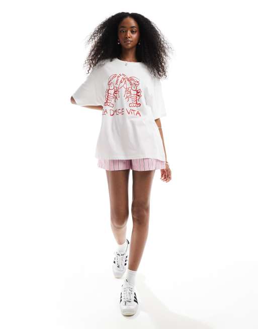 Vero Moda - Oversized T-shirt met boyfriend-pasvorm en grafische kreeftprint in wit, 2 van 4