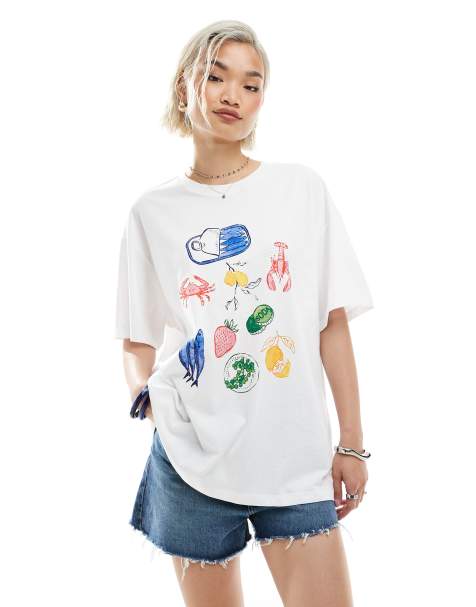Vero Moda - Oversized T-shirt met boyfriend-pasvorm en grafische print in wit - view 1