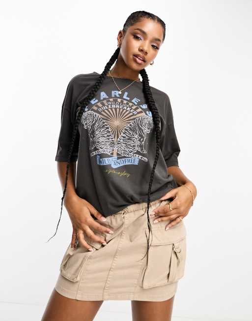 Vero Moda - Oversized T-shirt met grafische print in zwart met wassing, 3 van 5