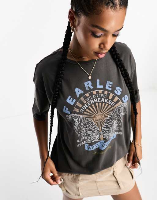 Vero Moda - Oversized T-shirt met grafische print in zwart met wassing, 4 van 5