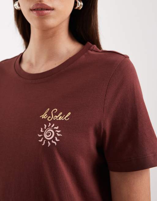 Vero Moda - Oversized T-shirt met Le Soleil-print op de achterkant in bordeauxrood, 4 van 4