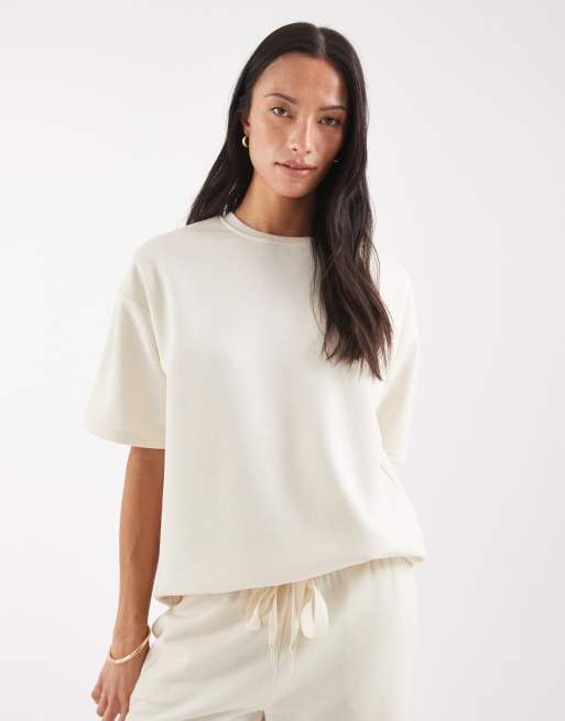 Vero Moda - Oversized T-shirt van sweatstof in crème, deel van co-ord set, 4 van 4