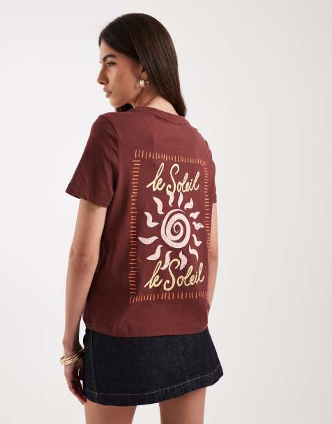 Vero Moda oversized T-shirt with Le Soleil back graphic in burgundy - view 1