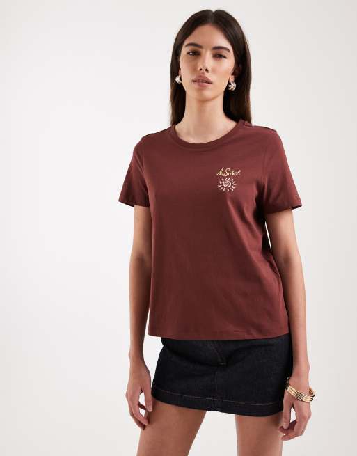 Vero Moda oversized t-shirt with Le Soleil back graphic in burgundy, 2 of 4