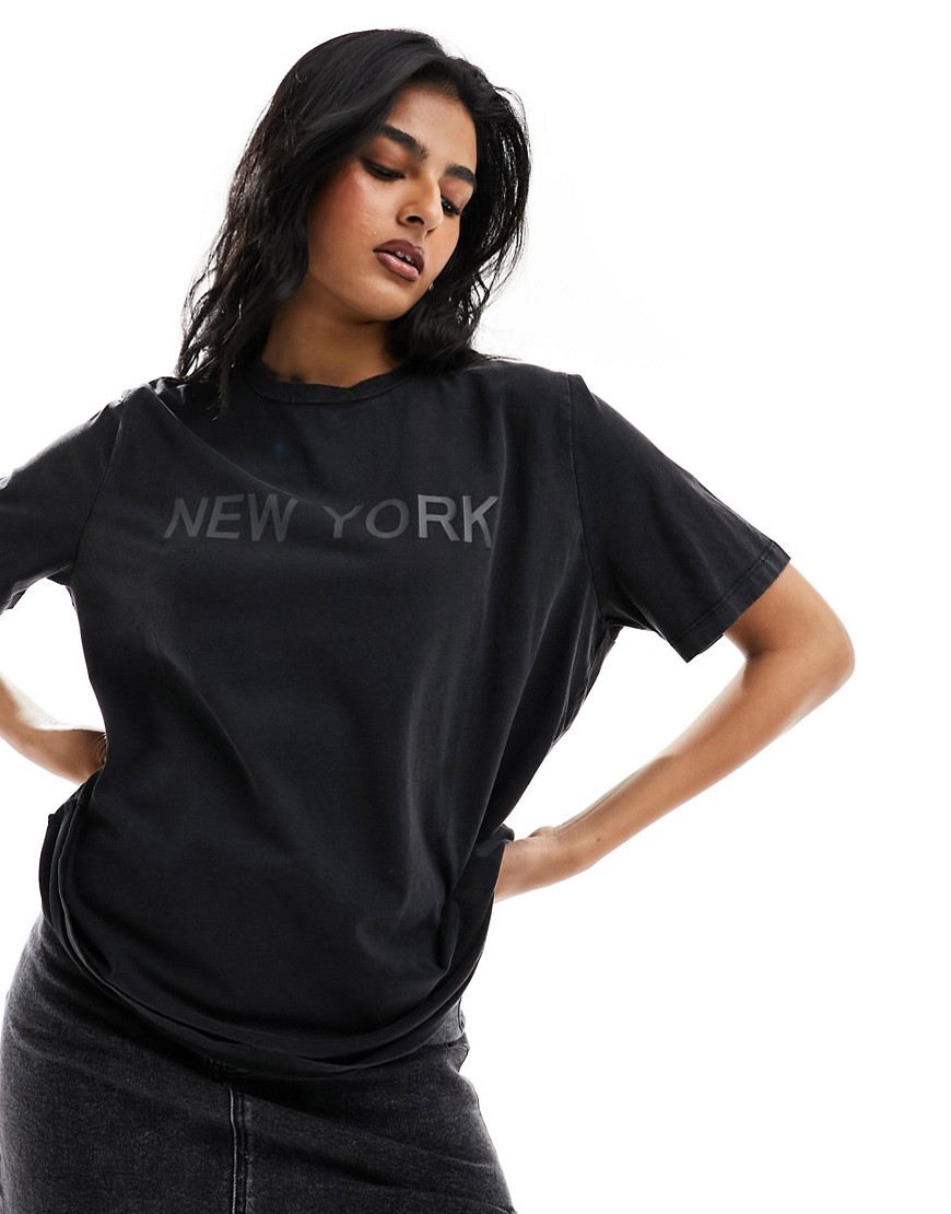 Vero Moda oversized t-shirt with new york print in washed black