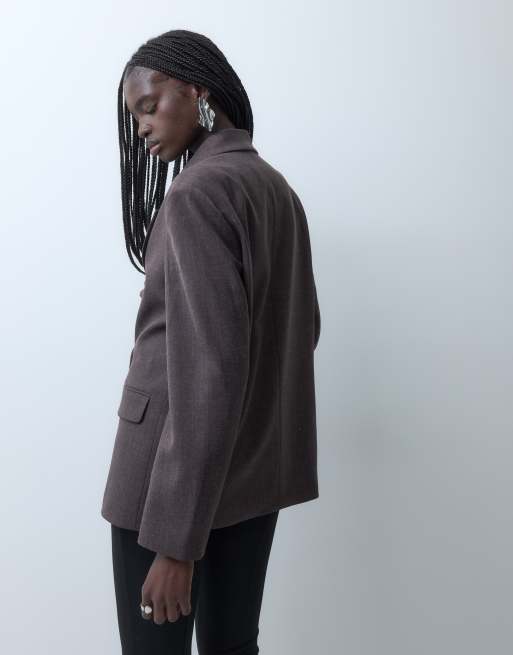 Vero Moda oversized tailored blazer in chocolate melange, 4 of 4