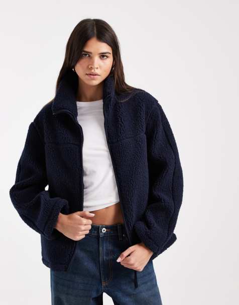 Vero Moda oversized teddy-jakke med ståkrave i navy - view 1