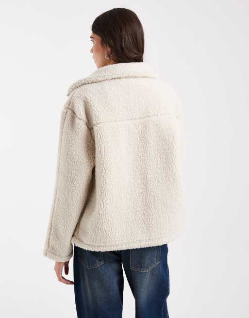 Vero Moda oversized teddyjack met opstaande kraag in oatmeal, 4 van 4
