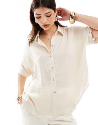 Vero Moda oversized textured shirt in cream