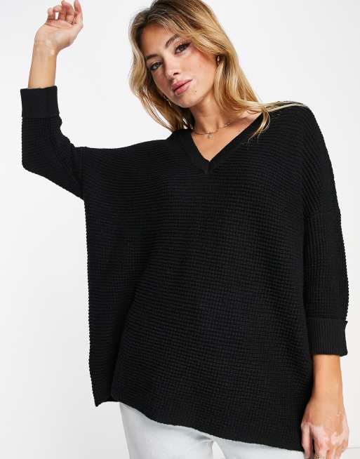 Vero Moda Oversized trui met V hals in zwart