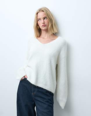 Vero Moda Oversized V Neck Soft Knit Sweater In White