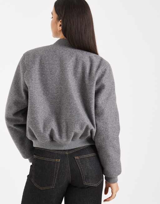 Vero Moda - Oversized vilten bomberjack in gemêleerd grijs, 2 van 4